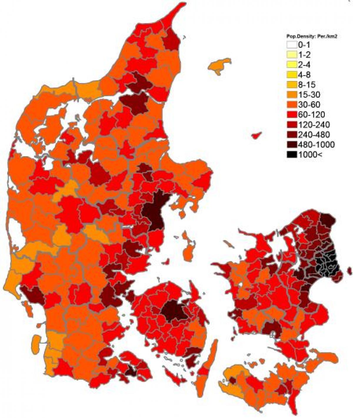 Mapa gęstości zaludnienia Danii
