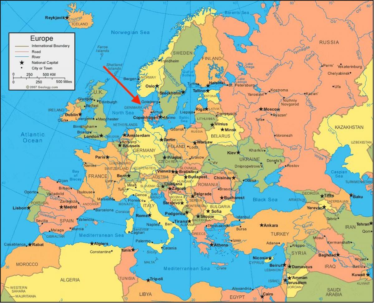 Położenie Danii na mapie Europy Północnej